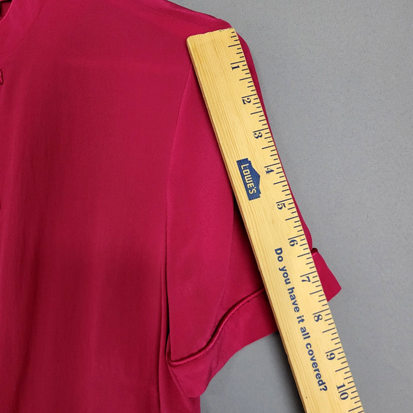 Monsoon 100% Silk Blouse Womens 6 Pink Mandarin Collar Short Sleeve Asian Style - Picture 8 of 13